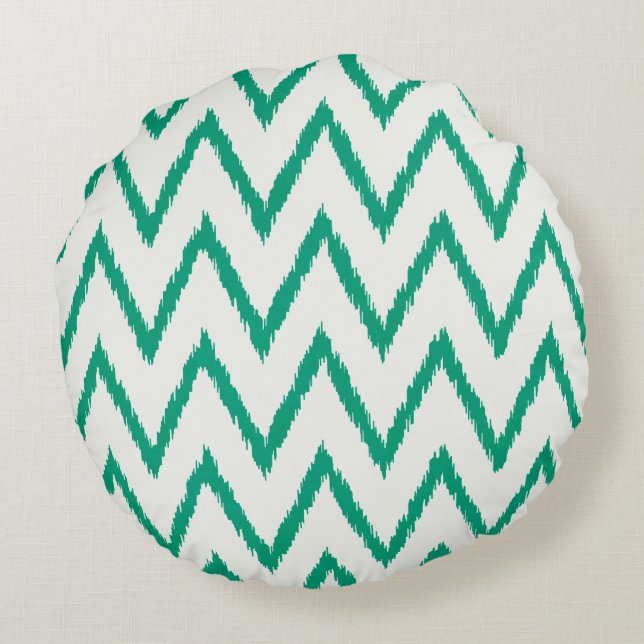 Coussins Ronds Moderne chic texturé vert motif chevron ikat (Dos)