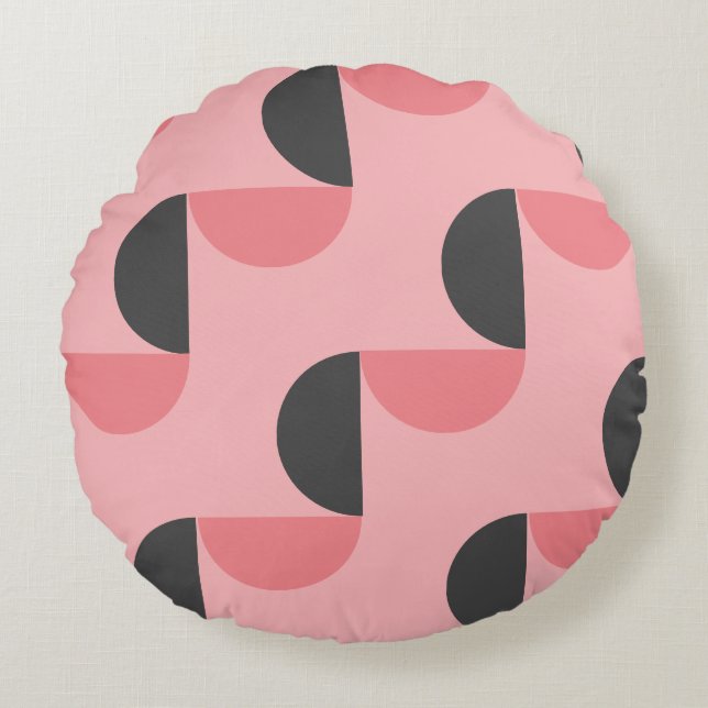 Coussins Ronds Moderne du milieu du siècle rose et gris (Devant)