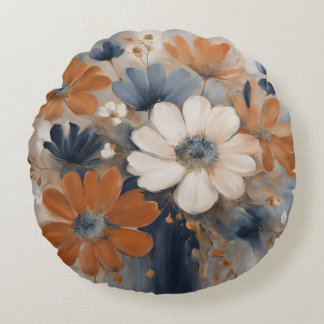 Coussins Ronds Moderne Ferme Maison Bleu Nuit Orange Brûlé Floral