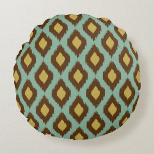 Coussins Ronds Moderne jaune bleu d'ikat tribal moderne