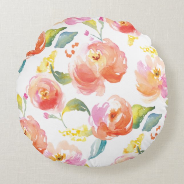 Coussins Ronds Moderne Monogramme Floral (Devant)