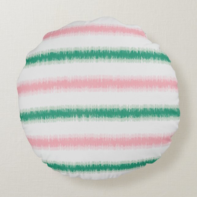 Coussins Ronds Moderne motif texturé rose vert ikat rayures (Dos)