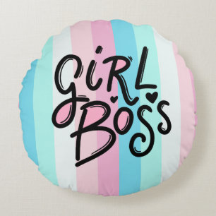 Coussins Ronds Moderne Pastel GIRL BOSS Typographie rétro