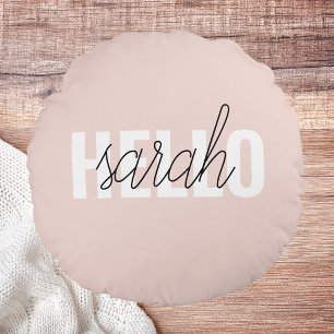 Coussins Ronds Moderne Pastel Rose Bonjour Et Vous Nom