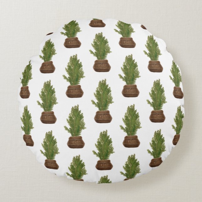 Coussins Ronds Moderne Russe Aquarelle Noël Arbre de Noël (Devant)