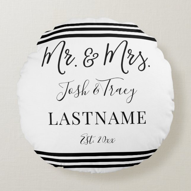 Coussins Ronds Moderne Script Tendance Personnalisé M. et Mme (Devant)