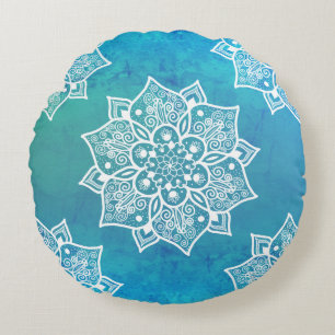 Coussins Ronds Moderne turquoise bleu ombre pascolor mandala