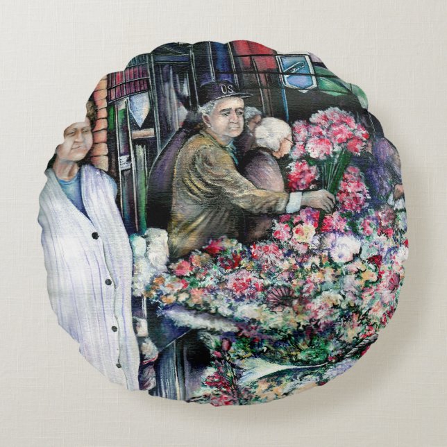 Coussins Ronds Moment magique sur le marché Misloc (Devant)