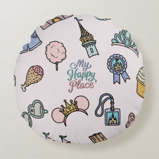 Coussins Ronds Mon endroit heureux Icons de vacances du parc d'at