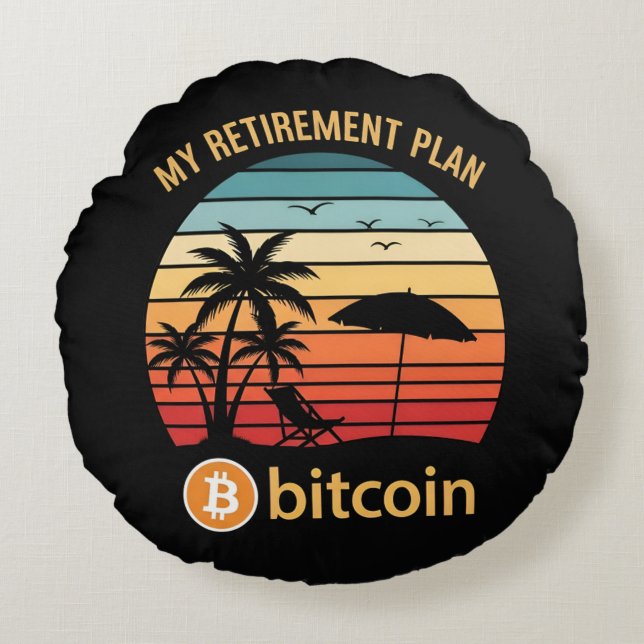 Coussins Ronds Mon Plan de Retraite Bitcoin Plage Coucher de Sole (Devant)
