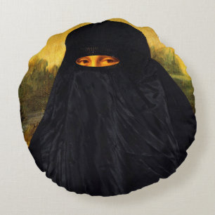 Coussins Ronds Mona Lisa cachée derrière la burqa