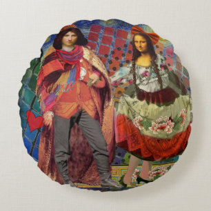 Coussins Ronds Mona Lisa Romantique Drôle Coloré Travail d'art