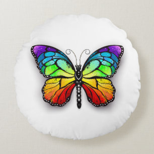 Coussins Ronds Monarque papillon arc-en-ciel