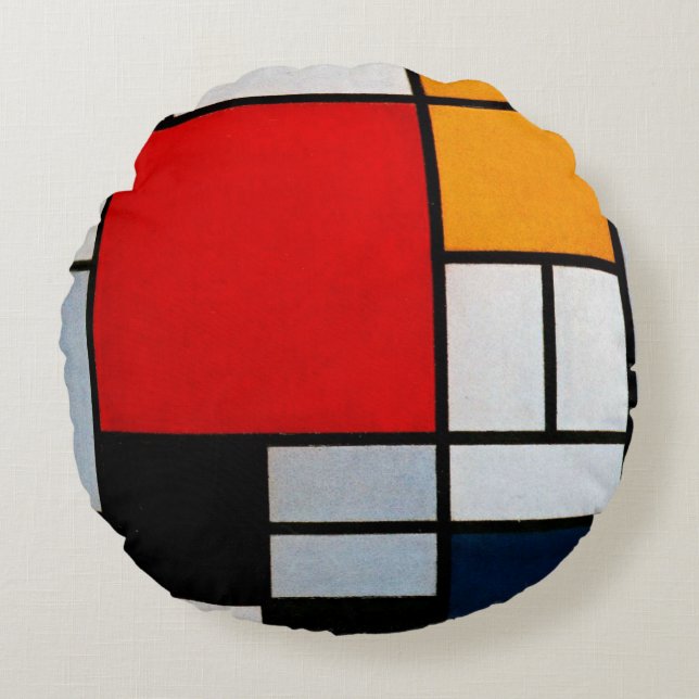 Coussins Ronds Mondrian - Composition avec un grand plan rouge (Devant)
