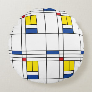 Coussins Ronds Mondrian II Design d'Art Moderne Minimaliste De St
