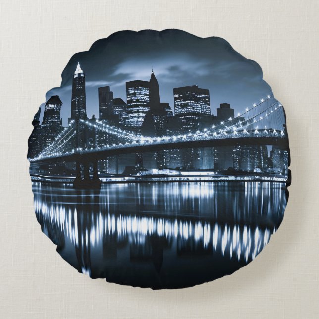 Coussins Ronds Monochrome New York Skyline (Devant)