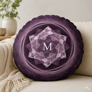 Coussins Ronds Monogramme Abstrait Étoile Violet Foncé Fractale