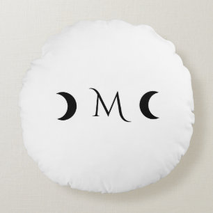 Coussins Ronds Monogramme blanc et noir des lunes de croissant mo