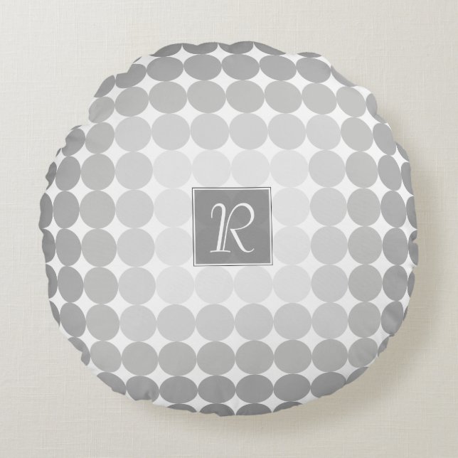 Coussins Ronds Monogramme Cercles Gris Moderne (Devant)