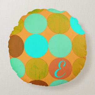 Coussins Ronds Monogramme Cercles Turquoise Bleu Vert & Orange