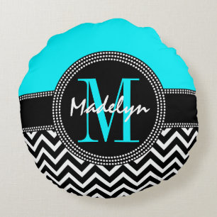 Coussins Ronds Monogramme chic Chevron - M est pour Madelyn