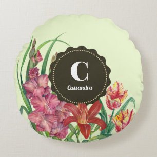 Coussins Ronds Monogramme Couleur chaude Floral Printemps Blooms