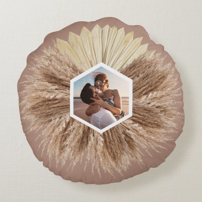 Coussins Ronds Monogramme de couleurs neutres rustiques chaudes (Dos)