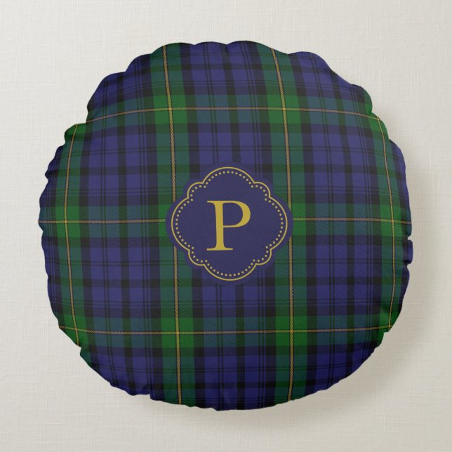 Coussins Ronds Monogramme de coutume de plaid de tartan de Gordon (Devant)