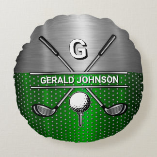 Coussins Ronds Monogramme de golf Metallic Green et Argent