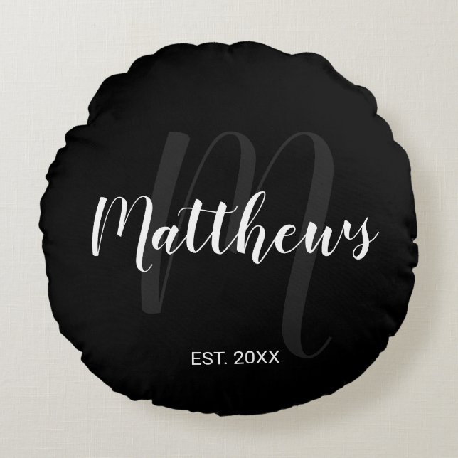 Coussins Ronds Monogramme de script moderne personnalisé et nom d (Devant)
