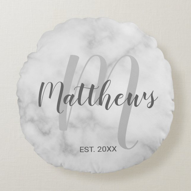 Coussins Ronds Monogramme de script moderne personnalisé & Nom de (Devant)
