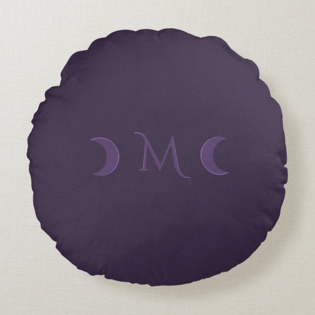 Coussins Ronds Monogramme des lunes de croissant de violet poussi (Devant)