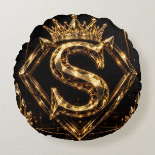 Coussins Ronds Monogramme Diamant Couronne Lettre Dorée Luxueuse