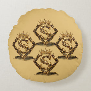 Coussins Ronds Monogramme Diamant Couronne Lettre Dorée Luxueuse