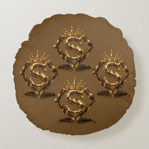 Coussins Ronds Monogramme Diamant Couronne Lettre Dorée S de Luxe