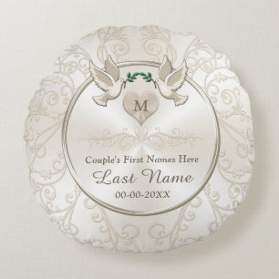 Coussins Ronds Monogramme d'inséparables personnalisé épousant