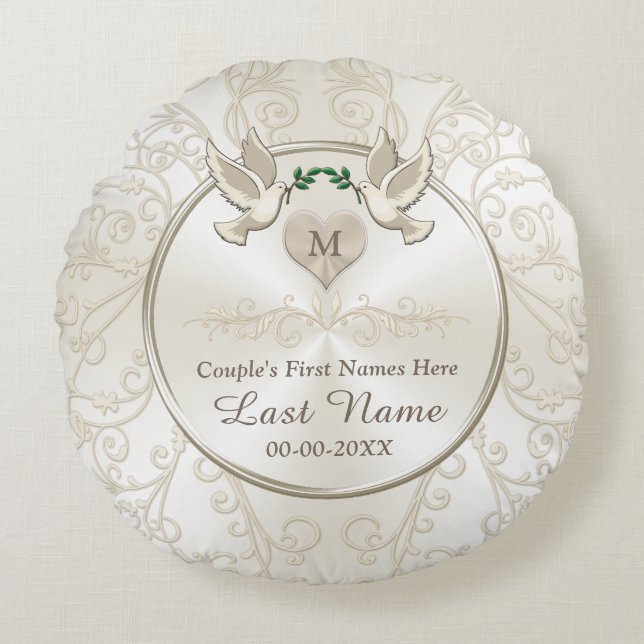 Coussins Ronds Monogramme d'inséparables personnalisé épousant (Devant)