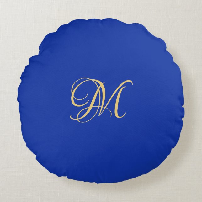 Coussins Ronds Monogramme élégant tendance bleu roi uni (Devant)