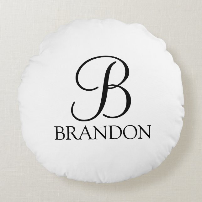 Coussins Ronds Monogramme et nom de script personnalisé classique (Devant)