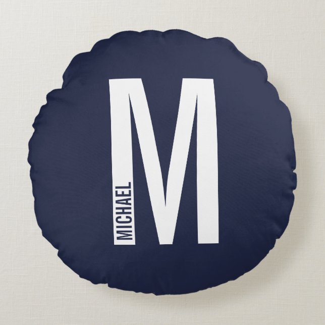 Coussins Ronds Monogramme et nom personnalisés modernes (Devant)