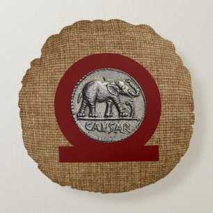 Coussins Ronds Monogramme Faux Burlap Éléphant César romain