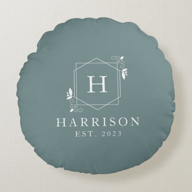 Coussins Ronds Monogramme floral personnalisé Luxe initial (Devant)
