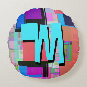 Coussins Ronds Monogramme géométrique coloré inspiré des années 9