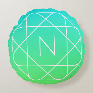 Coussins Ronds Monogramme géométrique cool Ombre Vert bleu et c