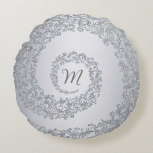 Coussins Ronds Monogramme gris Damas