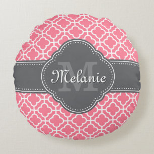 Coussins Ronds Monogramme gris foncé rose clair blanc Motif maroc