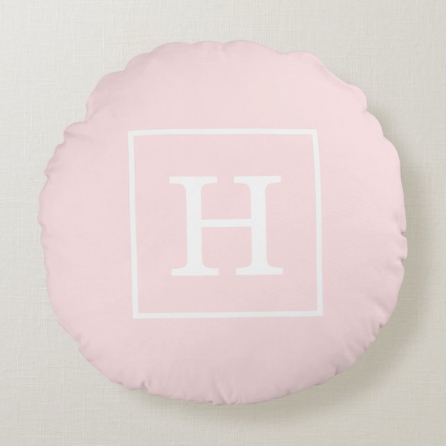 Coussins Ronds Monogramme Initial Cadre Rose Clair Blanc (Devant)