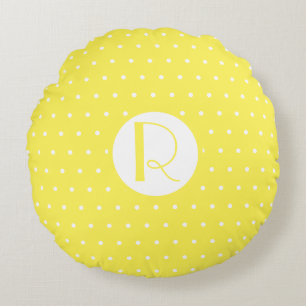 Coussins Ronds Monogramme initial Pois jaune vif