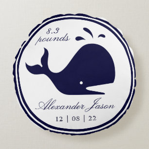 Coussins Ronds Monogramme Marine marine Bleu baleine blanche côte