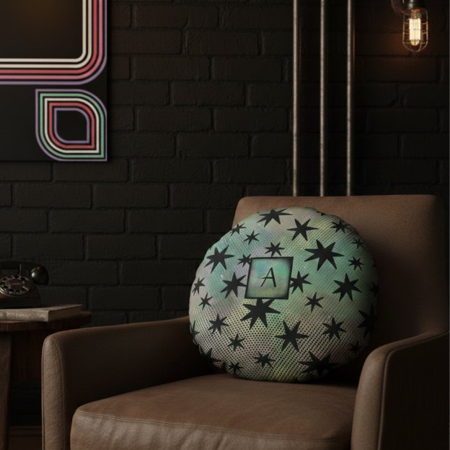 Coussins Ronds Monogramme moderne du milieu du siècle rétro (Créateur téléchargé)